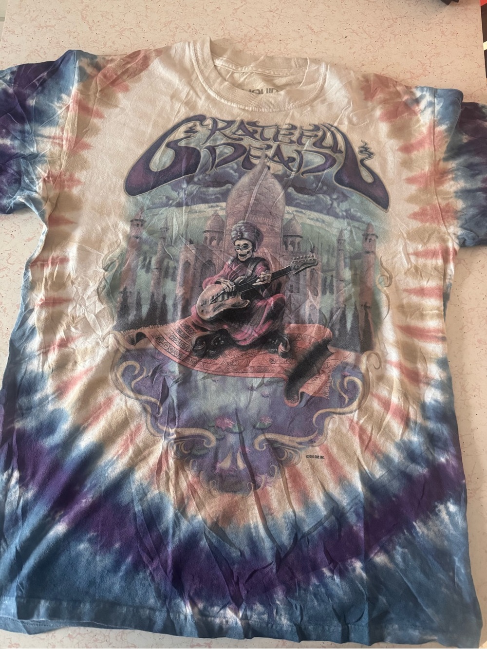 Grateful Dead “Snake Charmer” tye dye liquid blue tshirt with artwork by Biffle